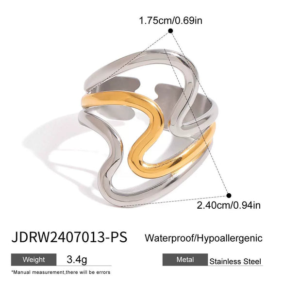Wholesale Women's Stainless Steel Open Ring With Gold And Silver Color Matching Geometric Style And Electroplating Design