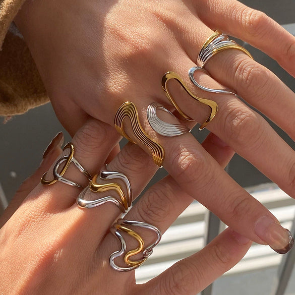 Wholesale Women's Stainless Steel Open Ring With Gold And Silver Color Matching Geometric Style And Electroplating Design