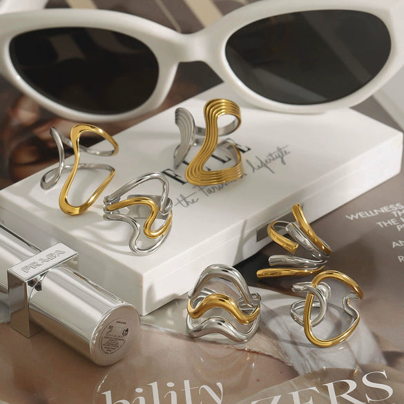 Wholesale Women's Stainless Steel Open Ring With Gold And Silver Color Matching Geometric Style And Electroplating Design