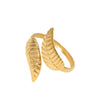 Wholesale Women's Stainless Steel Open Ring With Leaf Design And Electroplating Small Fresh Style