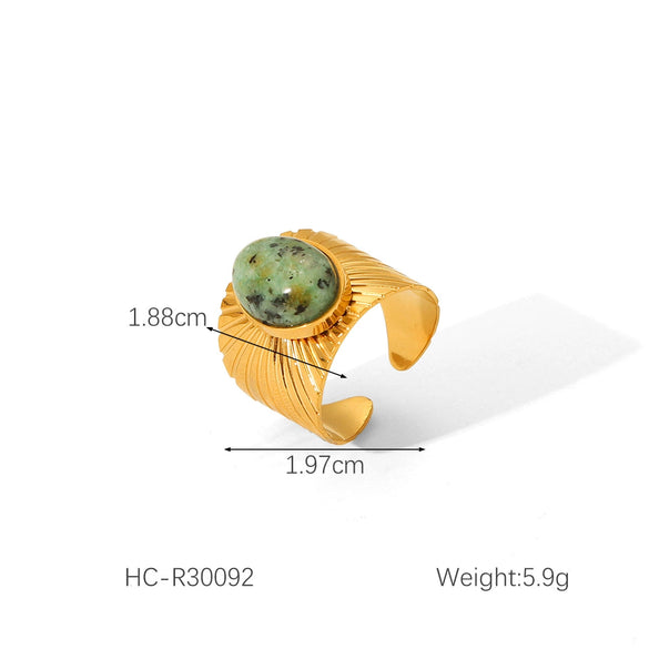 Wholesale Women's Stainless Steel Open Ring With Natural Stone Geometric Pattern Electroplated Retro Minimalist Style