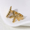 Wholesale Women's Stainless Steel Open Ring With Ocean Elements Starfish Shell Simple Beach Holiday Style Adjustable Electroplated