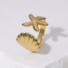 Wholesale Women's Stainless Steel Open Ring With Ocean Elements Starfish Shell Simple Beach Holiday Style Adjustable Electroplated