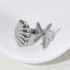 Wholesale Women's Stainless Steel Open Ring With Ocean Elements Starfish Shell Simple Beach Holiday Style Adjustable Electroplated