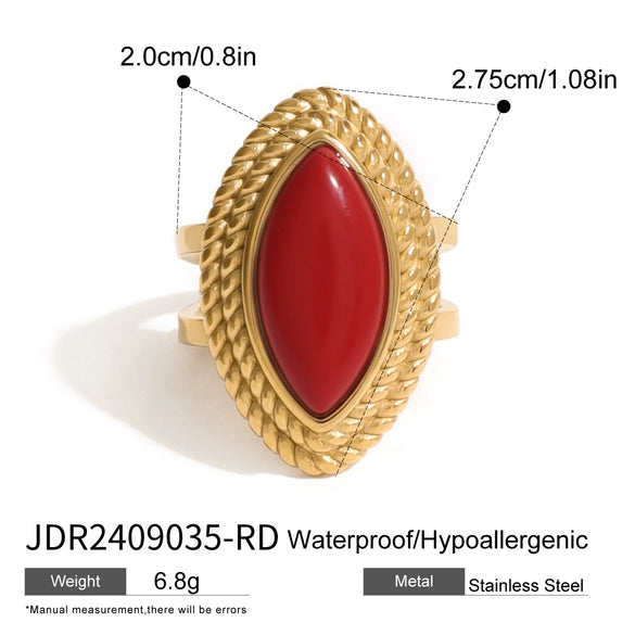 Wholesale Women's Stainless Steel Open Ring With Red Agate And Geometric Design Electroplated Hand Jewelry