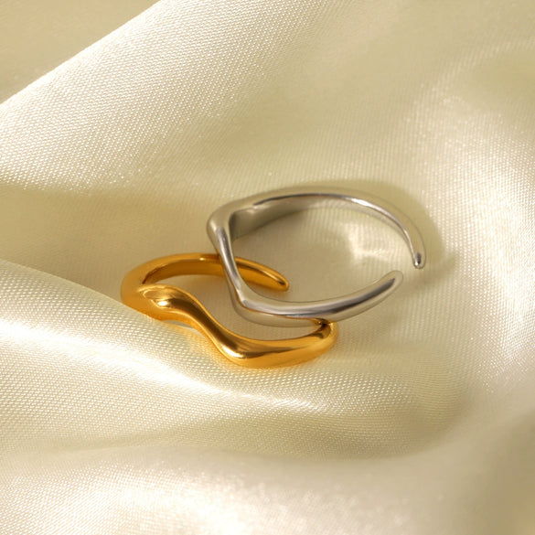 Wholesale Women's Stainless Steel Open Ring With Wave Geometric Pattern And Electroplating Process Minimalist Style