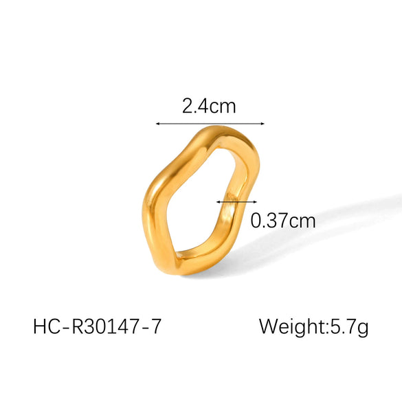 Wholesale Women's Stainless Steel Open Ring With Wave Geometric Pattern And Electroplating Process Minimalist Style