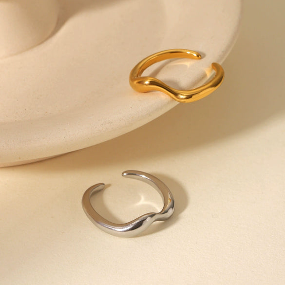 Wholesale Women's Stainless Steel Open Ring With Wave Geometric Pattern And Electroplating Process Minimalist Style