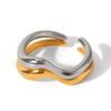 Wholesale Women's Stainless Steel Open Ring With Wave Geometric Pattern And Electroplating Process Minimalist Style