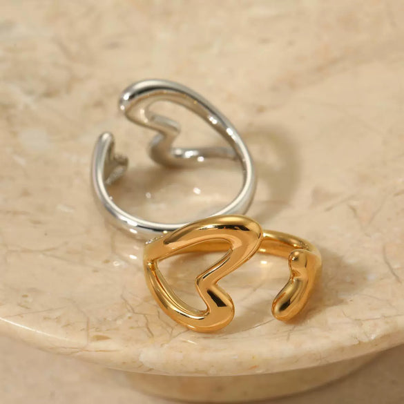 Wholesale Women's Stainless Steel Opening Double Love Ring With Geometric Design And Electroplating Exquisite Fashion Jewelry With Joker Trend And Sweet Wind