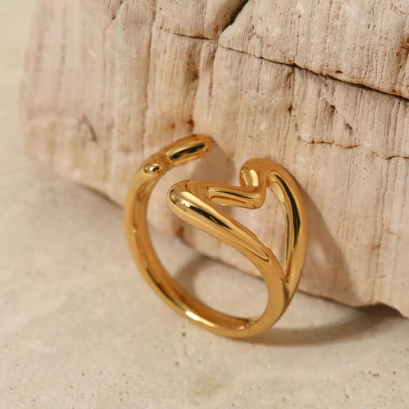Wholesale Women's Stainless Steel Opening Double Love Ring With Geometric Design And Electroplating Exquisite Fashion Jewelry With Joker Trend And Sweet Wind