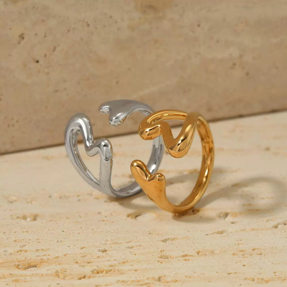 Wholesale Women's Stainless Steel Opening Double Love Ring With Geometric Design And Electroplating Exquisite Fashion Jewelry With Joker Trend And Sweet Wind