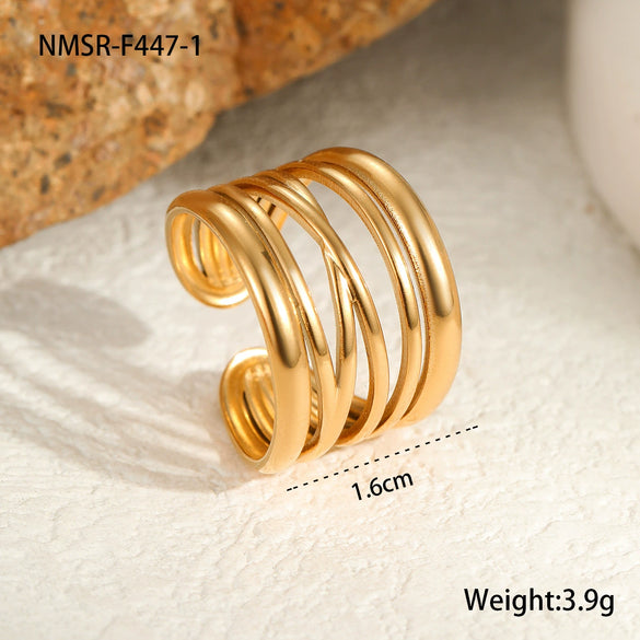 Wholesale Women's Stainless Steel Opening Ring Jewelry With Geometric Design And Electroplating Process Light Luxury Style