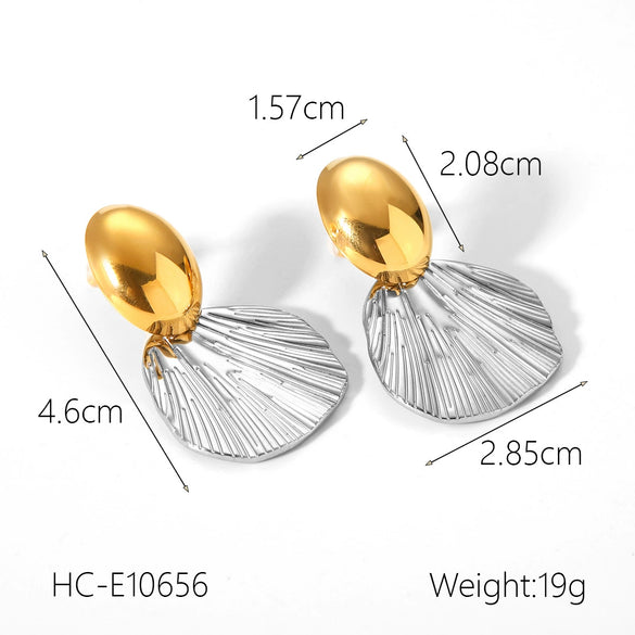 Wholesale Women's Stainless Steel Oval Geometric Electroplated Earrings With Gold And Silver Color Matching And Fishtail Design