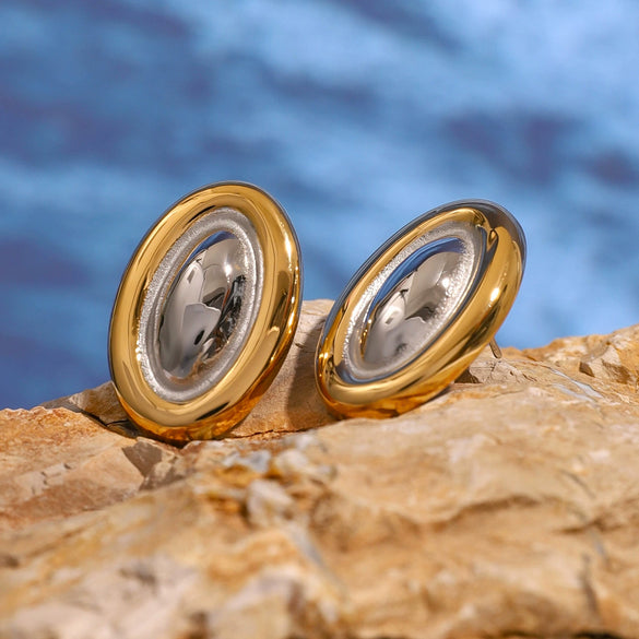 Wholesale Women's Stainless Steel Oval Geometric Electroplated Earrings