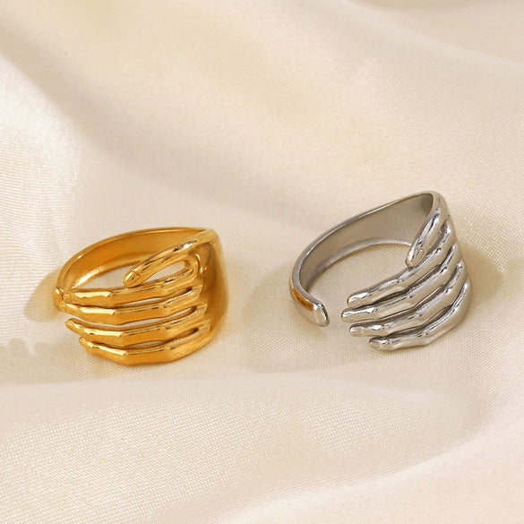 Wholesale Women's Stainless Steel Palm Ring Hip Hop Style Cold Open Adjustment Gold Plated Electroplated