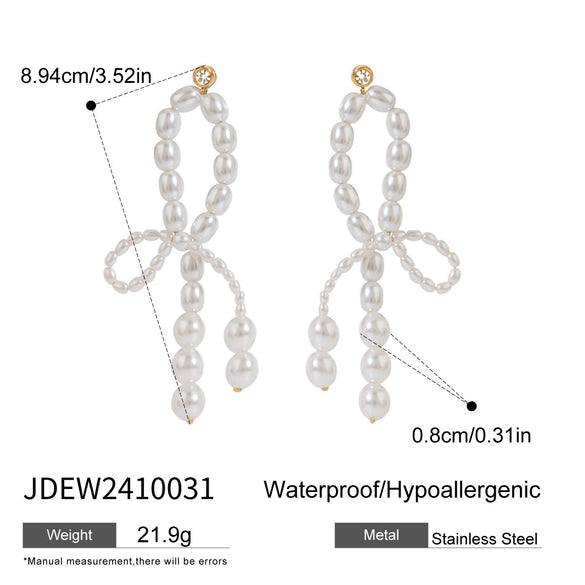 Wholesale Women's Stainless Steel Pearl Diamond Irregular Winding Geometric Style Electroplated Earrings