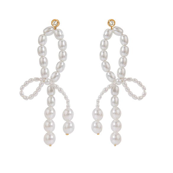 Wholesale Women's Stainless Steel Pearl Diamond Irregular Winding Geometric Style Electroplated Earrings