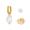 Wholesale Women's Stainless Steel Pearl Ear Clip Earrings With Geometric Pattern And Electroplating Treatment