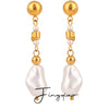 Wholesale Women's Stainless Steel Pearl Earrings With Geometric Design And Electroplating