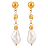 Wholesale Women's Stainless Steel Pearl Earrings With Geometric Design And Electroplating