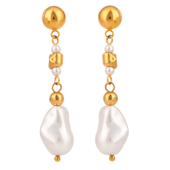 Wholesale Women's Stainless Steel Pearl Earrings With Geometric Design And Electroplating