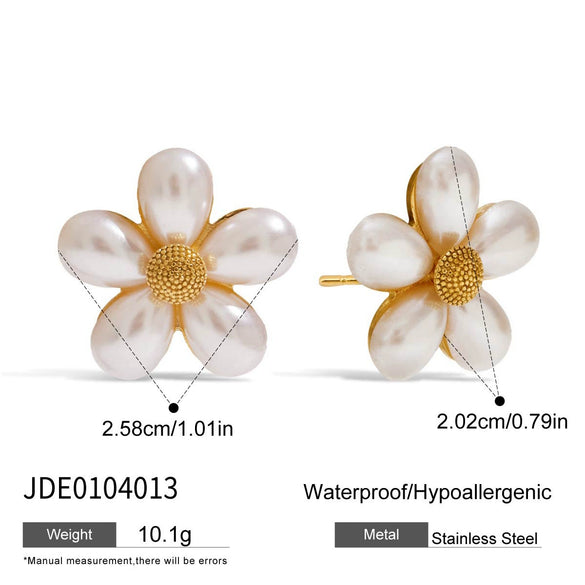 Wholesale Women's Stainless Steel Pearl Fivepetal Flower Opening Ring With Geometric Pattern And Electroplating Design