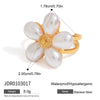 Wholesale Women's Stainless Steel Pearl Fivepetal Flower Opening Ring With Geometric Pattern And Electroplating Design