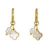 Wholesale Women's 316L Stainless Steel Pearl Four Leaf Clover Geometric Electroplated Earrings