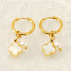 Wholesale Women's 316L Stainless Steel Pearl Four Leaf Clover Geometric Electroplated Earrings