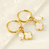 Wholesale Women's 316L Stainless Steel Pearl Four Leaf Clover Geometric Electroplated Earrings