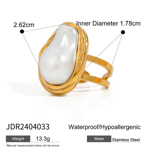 Wholesale Women's Stainless Steel Pearl Geometric Open Ring Electroplated Light Luxury Jewelry