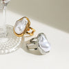 Wholesale Women's Stainless Steel Pearl Geometric Open Ring Electroplated Light Luxury Jewelry