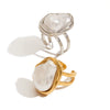 Wholesale Women's Stainless Steel Pearl Geometric Open Ring Electroplated Light Luxury Jewelry