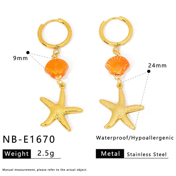 Wholesale Women's Stainless Steel Pearl Necklace And Shell Earrings Set With Lotus Painted Oil Drop Pendant 18K Vacuum Gold Plated