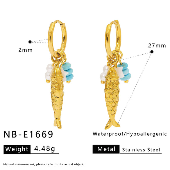 Wholesale Women's Stainless Steel Pearl Necklace And Shell Earrings Set With Lotus Painted Oil Drop Pendant 18K Vacuum Gold Plated