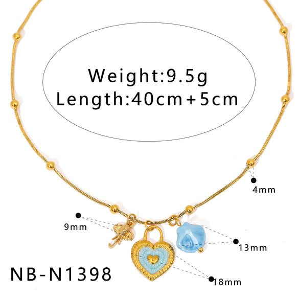 Wholesale Women's Stainless Steel Pearl Necklace And Shell Earrings Set With Lotus Painted Oil Drop Pendant 18K Vacuum Gold Plated