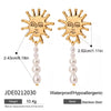 Wholesale Women's Stainless Steel Pearl Pendant Earrings With Geometric Pattern And Electroplating Sunflower Face Design