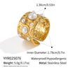 Wholesale Women's Stainless Steel Pearl Ring With Geometric Pattern Light Luxury Style Electroplated Open Ended