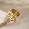 Wholesale Women's Stainless Steel Pearl Ring With Geometric Pattern Light Luxury Style Electroplated Open Ended