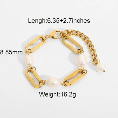 Wholesale Women's Stainless Steel Pearl Stacked Bracelet With Geometric Design And Electroplating