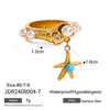 Wholesale Women's Stainless Steel Pearl Starfish Beaded Ring With Geometric Pattern And Electroplating French Retro Style