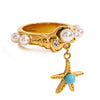 Wholesale Women's Stainless Steel Pearl Starfish Beaded Ring With Geometric Pattern And Electroplating French Retro Style