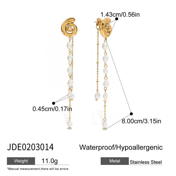 Wholesale Women's Stainless Steel Pearl Tassel Earrings Geometric Design Electroplated Light Luxury High End Jewelry