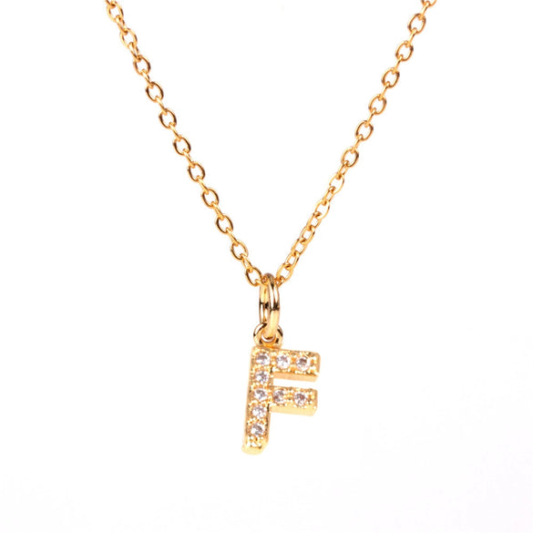 Wholesale Women's Stainless Steel Pendant Necklace With 26 English Letters Pattern O Chain And Diamond Design