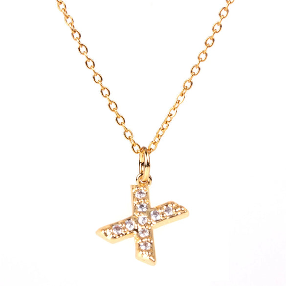 Wholesale Women's Stainless Steel Pendant Necklace With 26 English Letters Pattern O Chain And Diamond Design