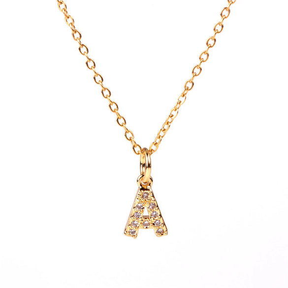 Wholesale Women's Stainless Steel Pendant Necklace With 26 English Letters Pattern O Chain And Diamond Design