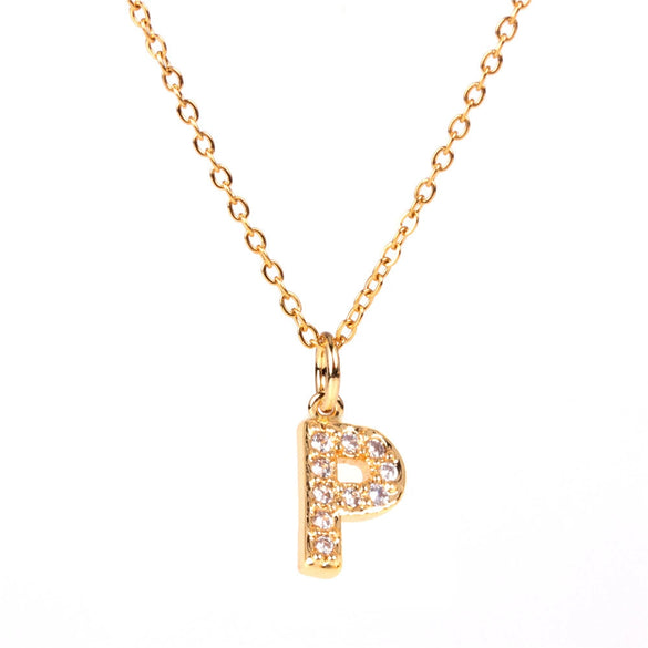 Wholesale Women's Stainless Steel Pendant Necklace With 26 English Letters Pattern O Chain And Diamond Design