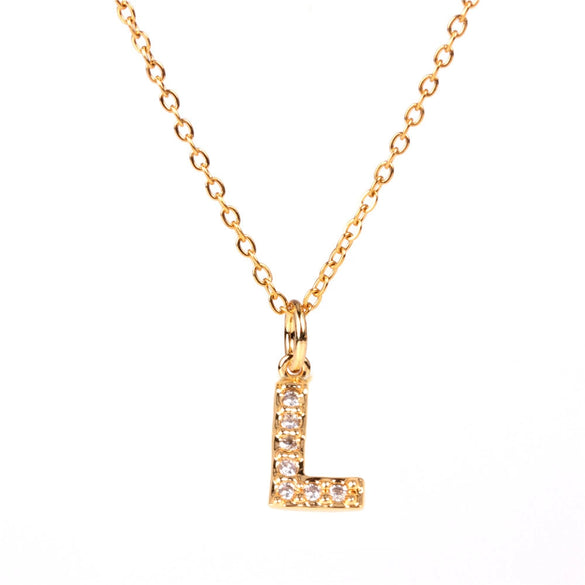 Wholesale Women's Stainless Steel Pendant Necklace With 26 English Letters Pattern O Chain And Diamond Design