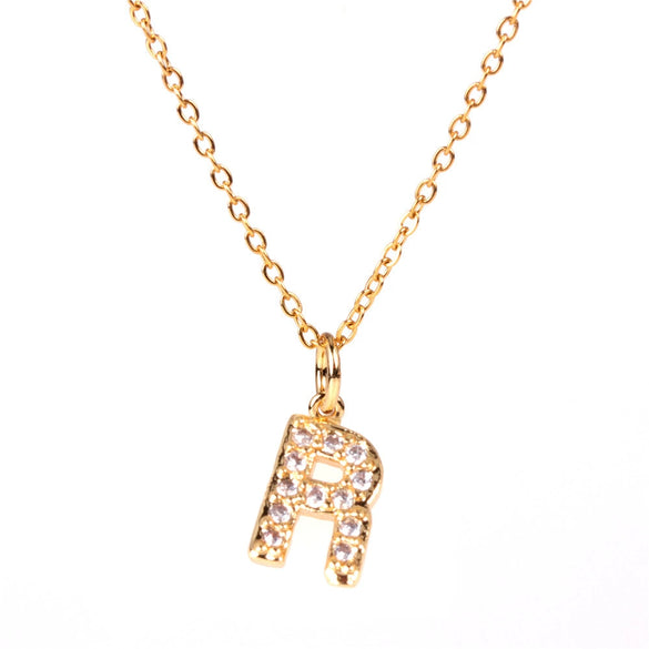 Wholesale Women's Stainless Steel Pendant Necklace With 26 English Letters Pattern O Chain And Diamond Design